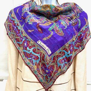 Unused Christian Dior Soft 00% Silk Scarf Chiffon & Satin Paisley Floral 31" (21